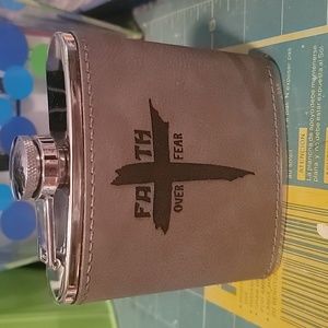 6oz flask with leather cover "faith over fear"